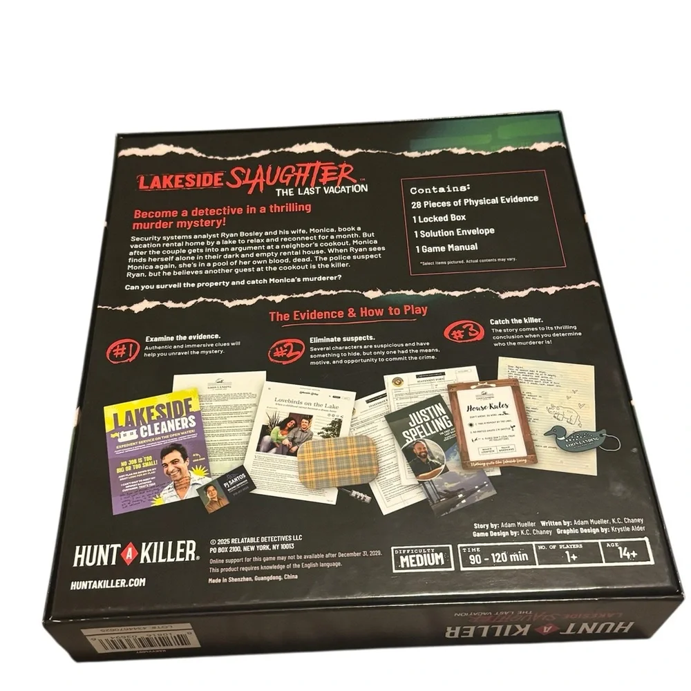 Hunt A Killer Lakeside Slaughter Board Game Played Complete